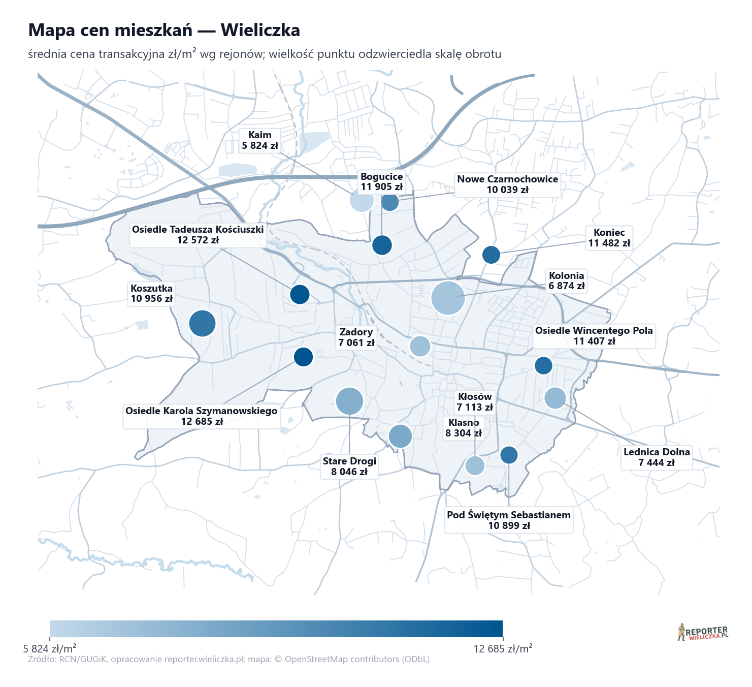 Mapa cen mieszkań - Wieliczka