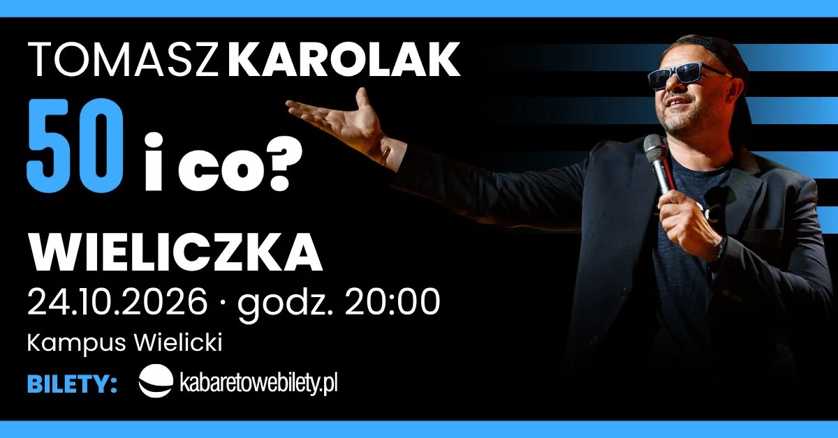 Grafika promocyjna wydarzenia Tomasz Karolak Stand Up – 50 i co? w Wieliczce