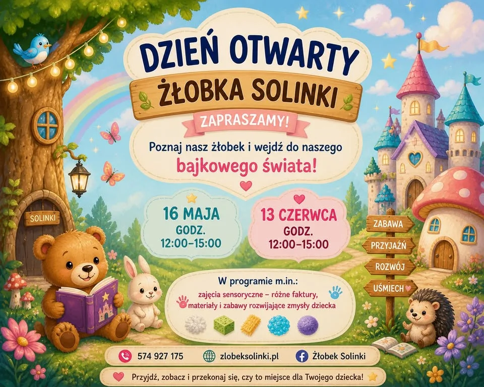 Grafika promocyjna wydarzenia Dzień otwarty Żłobka Solinki w Wieliczce