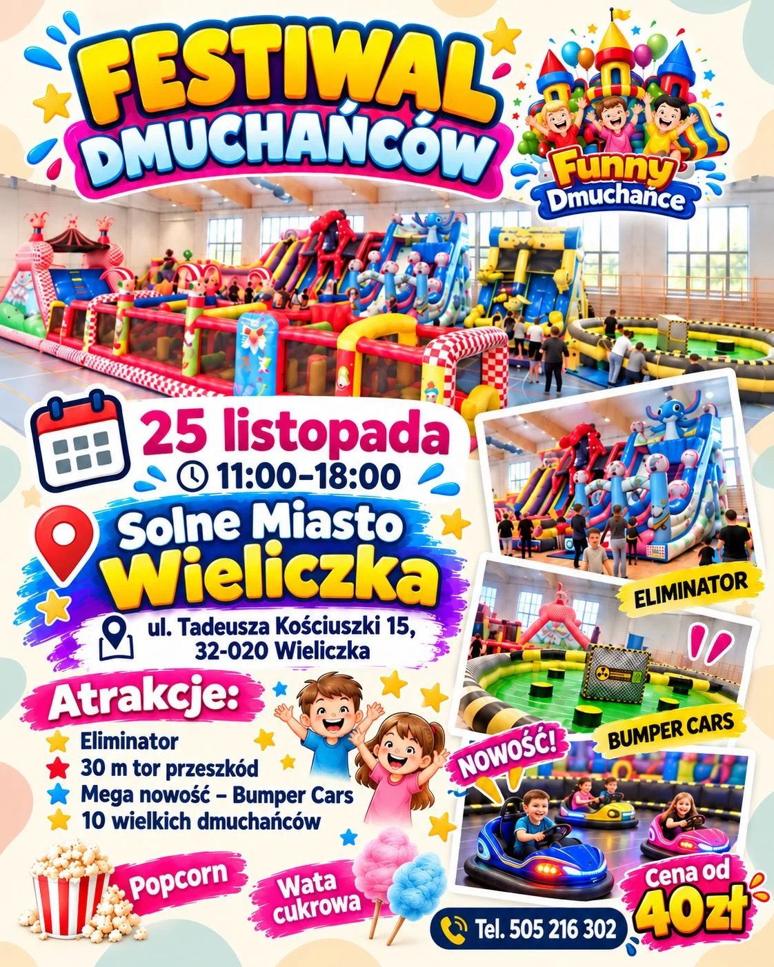Grafika promocyjna wydarzenia Festiwal dmuchańców Wieliczka: rodzinne atrakcje