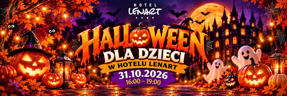 Grafika promocyjna wydarzenia Halloween dla dzieci w Hotelu Lenart