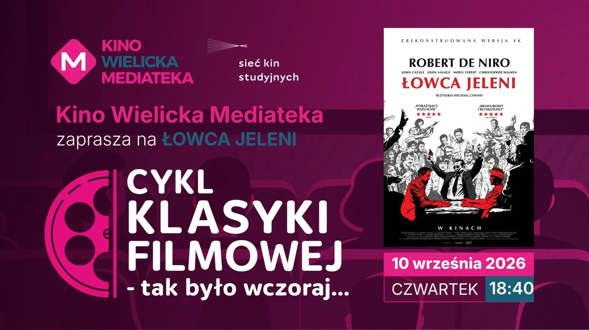 Grafika promocyjna wydarzenia ŁOWCA JELENI – seans klasyki filmowej