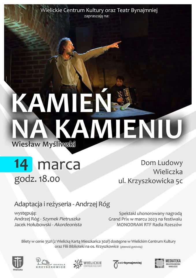 Grafika promocyjna wydarzenia Kamień na kamieniu — monodram według powieści W. Myśliwskiego