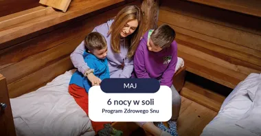Grafika promocyjna wydarzenia 6 nocy w soli w Wieliczce – program zdrowego snu pod ziemią