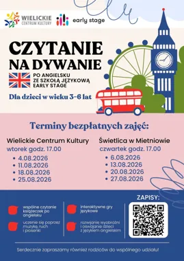 Grafika promocyjna wydarzenia Bezpłatne zajęcia z języka angielskiego dla najmłodszych