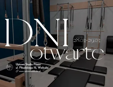 Grafika promocyjna wydarzenia DNI OTWARTE w UpTown Studio Pilates — nowy rozdział w Wieliczce
