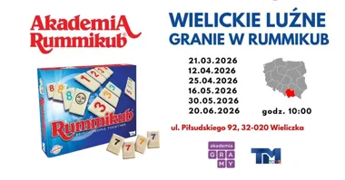 Grafika promocyjna wydarzenia Wielickie luźne granie w Rummikub — spotkania planszowe w Wieliczce