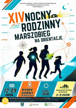 Grafika promocyjna wydarzenia XIV Nocny Rodzinny Marszobieg na Orientację