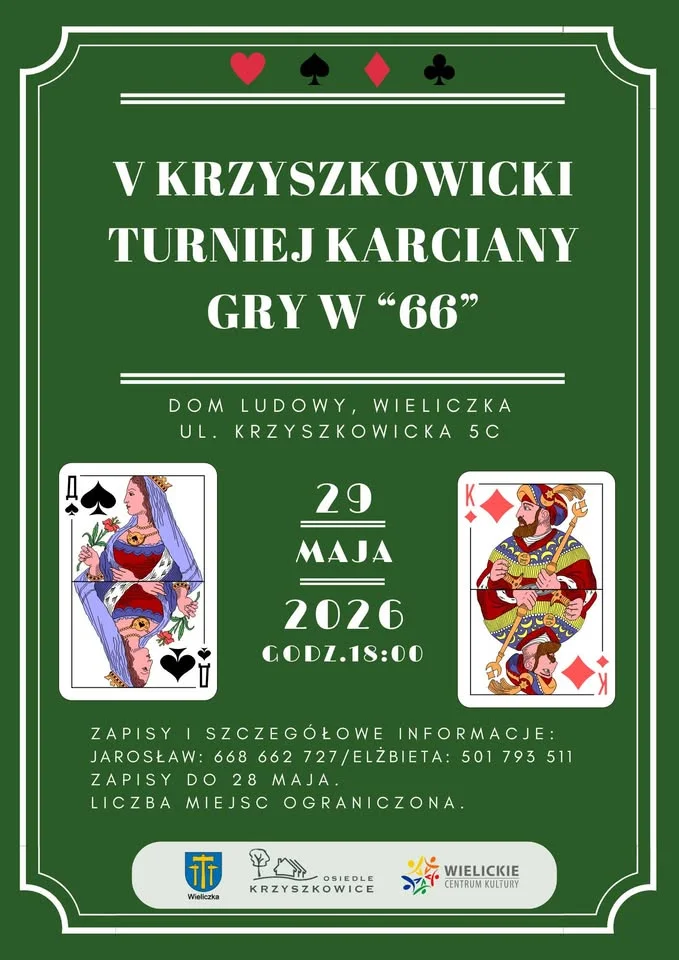Grafika promocyjna wydarzenia Turniej gry w „66” wraca do Wieliczki po raz piąty