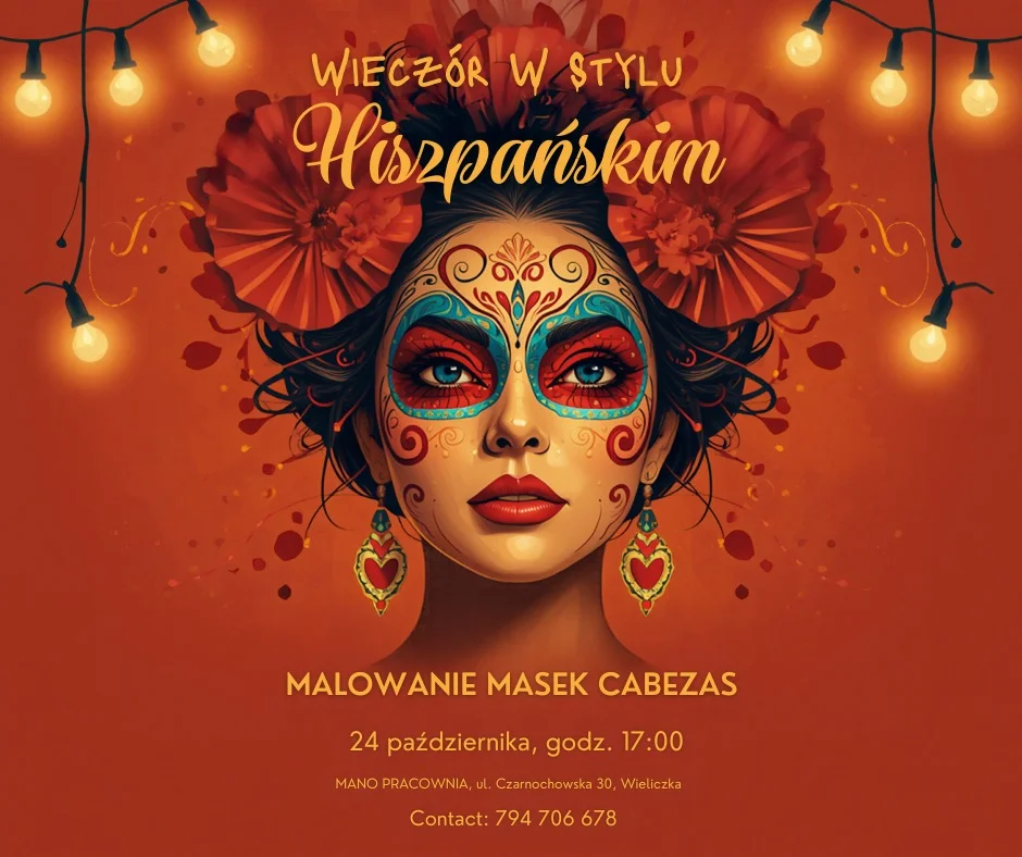 Grafika promocyjna wydarzenia Wieczór w stylu hiszpańskim – malowanie masek