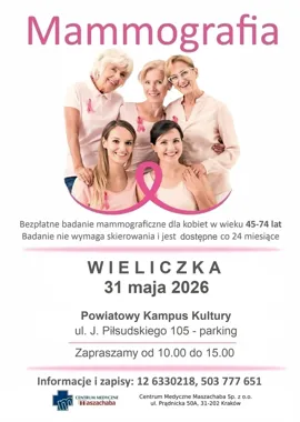 W Wieliczce stanie mammobus. Bezpłatne badania dla kobiet 45–74 lat